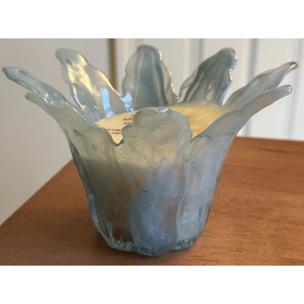 VTG Murano Italian Art Glass Tammaro 8 Pedal‎ Blue Swirl Scented Candle Holder